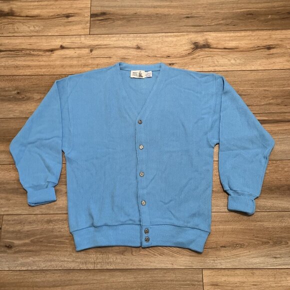 VTG Penn's Landing Knit Cardigan SZ LARGE Blue USA Made Button Front Grandpa - Picture 1 of 9